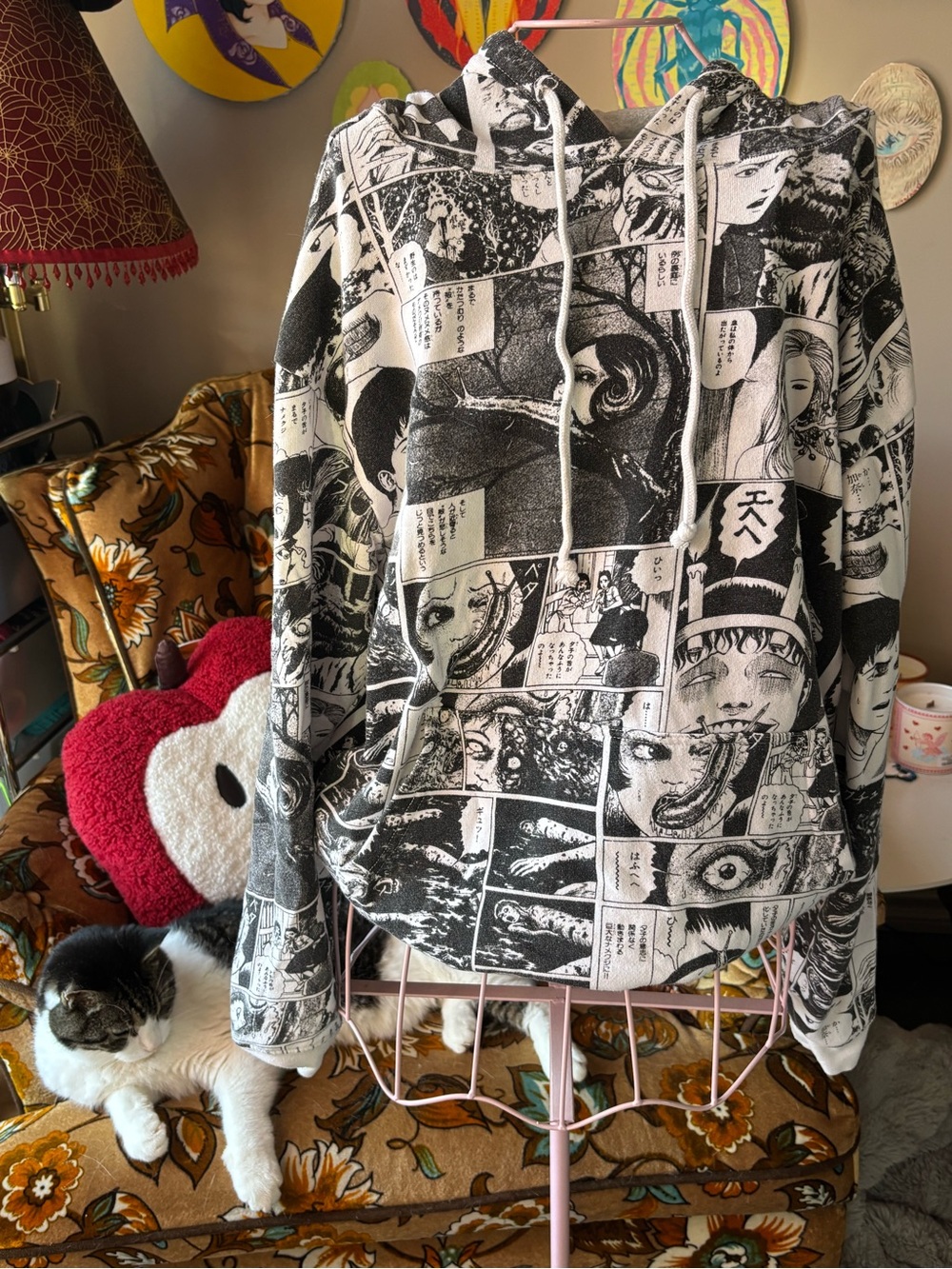 Junji Ito Collection Junji Ito Manga Panels All-Over Print Hoodie Black & White